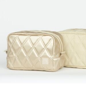 NWT THE SET OF 2 QUILTED COSMETIC CASES - CHAMPAGNE